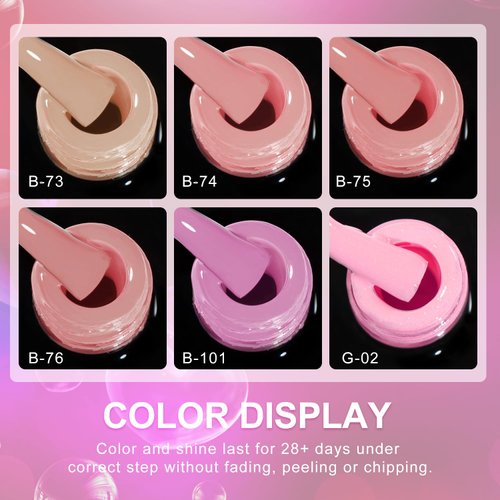 beautilux Pink Gel Polish, 6 Colors 10ml Baby Pink Light Pink Gel Nail Polish, Soak Off UV Gel Polish Pink Kit for Nail Art DIY Salon at Home and Gift