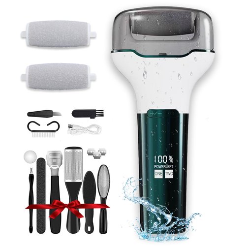 Electric Foot Callus Remover, Waterproof Foot Scrubber File, Rechargeable Portable Electronic Foot File, Pedicure Kits, Professional Pedicure Tools, Foot Care for Dead Skin, Ideal Gift Green
