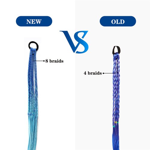 17 Inch Colored Hair Extensions for Kids,Hair Extensions for Kids, 6 Pieces Braids Hair Extensions with Rubber Bands,rainbow hair extensions kids (A hair ring with 8 braids)