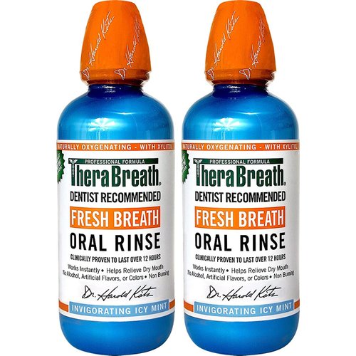 TheraBreath Dentist Recommended Fresh Breath Oral Rinse - Icy Mint Flavor, 16 Fl Oz (Pack of 2)