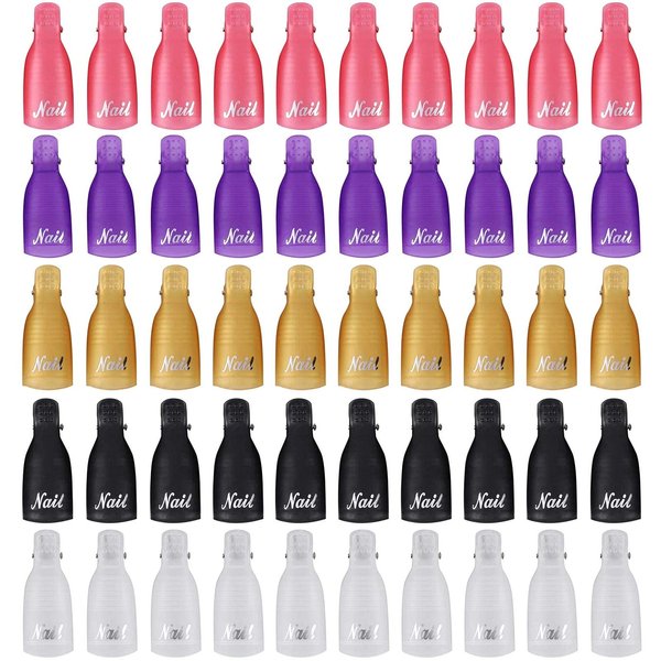 Colorful Nail Polish Remover Clips 50 Pcs Plastic Acrylic Nail Art Soak Off Cap Clips Gel Polish UV Remover Wrap Tools