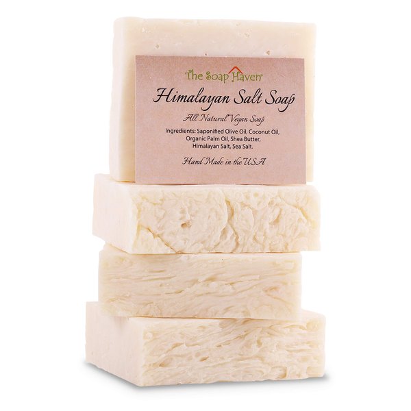 HIMALAYAN SALT SOAP BARS with Sea Salt & Shea Butter (4 Bars, 4.5oz each) - Handmade in USA with ALL NATURAL, NON-GMO, Unscented Ingredients.