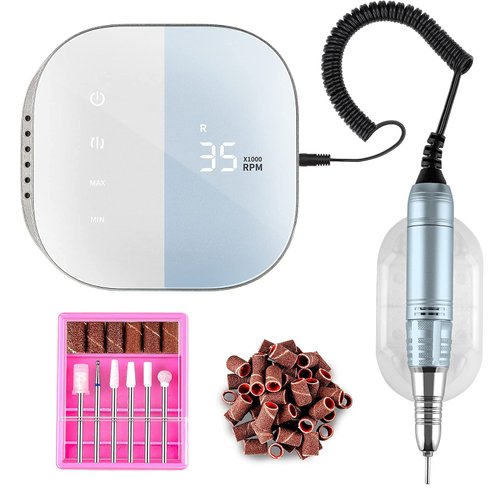 Madenia Professional Nail Drill Machine for Acrylic Nails, 35000RPM Compact Cute Electric Nail Drills with Touch Screen Efile Nail Drill E File Kit for Salon Home Manicure Pedicure Use, Blue