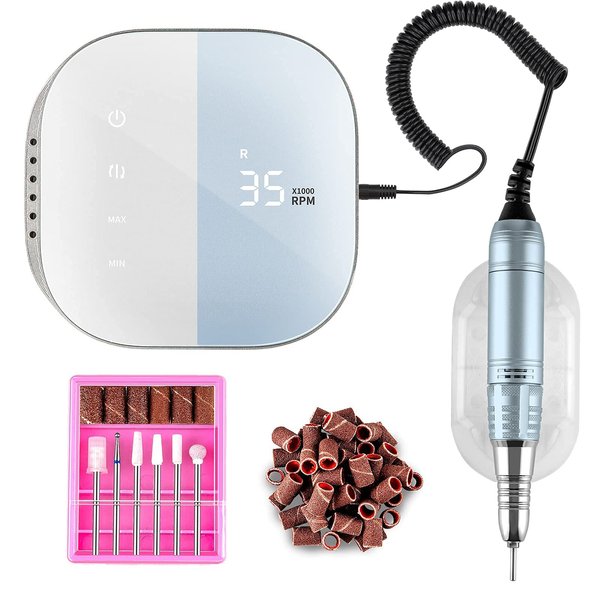 Madenia Professional Nail Drill Machine for Acrylic Nails, 35000RPM Compact Cute Electric Nail Drills with Touch Screen Efile Nail Drill E File Kit for Salon Home Manicure Pedicure Use, Blue