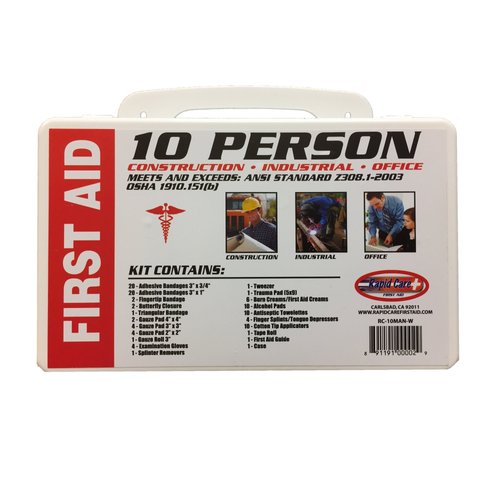 Rapid Care First Aid RC-10MAN-W 10 person 106 Piece ANSI/OSHA Compliant First Aid Kit in Wall Mountable Poly Case