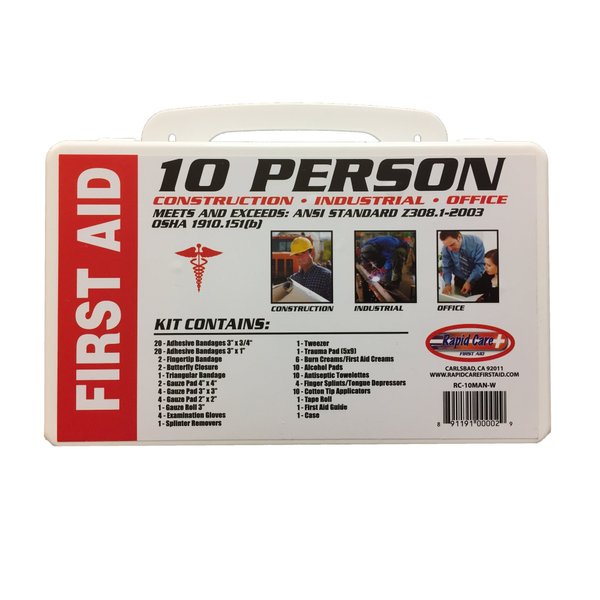 Rapid Care First Aid RC-10MAN-W 10 person 106 Piece ANSI/OSHA Compliant First Aid Kit in Wall Mountable Poly Case