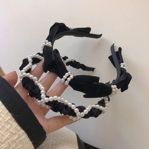 Wiwpar Pearl Headband for Women Pearl Head Bands Fashion Cute Pearl Headband Hair Hoop Hair Accessories Pack of 2 (Black)