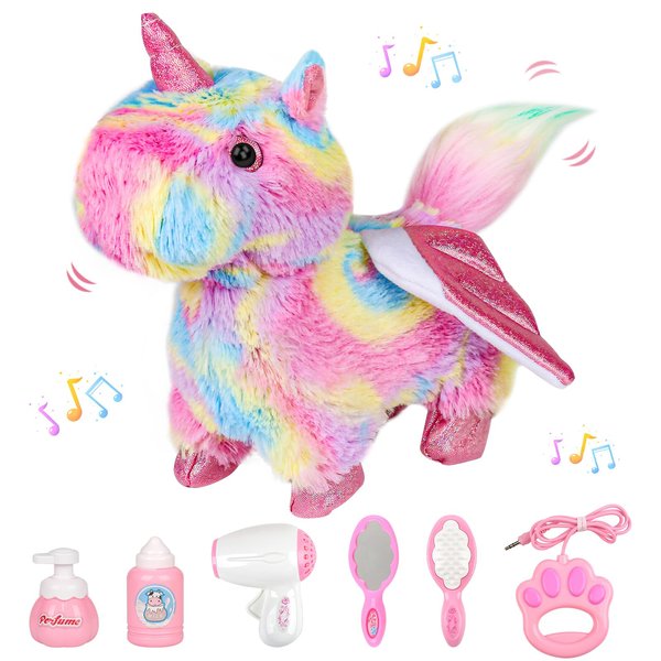 UMIKOOL DIRECT Walking Unicorn Toy Plush Electronic Toys with Remote Control Leash, Tail Wagging, Interactive Unicorn Toy for Kids, Birthday Gift Toy for Toddler Kid Girl