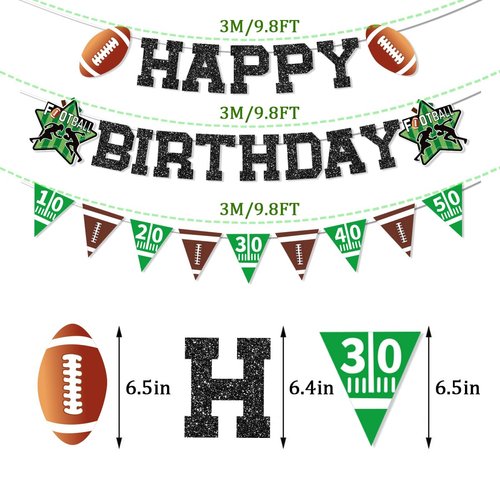 Glitter Football Birthday Decorations Banner NO DIY Football Theme Black Happy Bady Bunting Sign Party with Football Birthday Decorations for Football Themed Game Sport Birthday Party Supplies