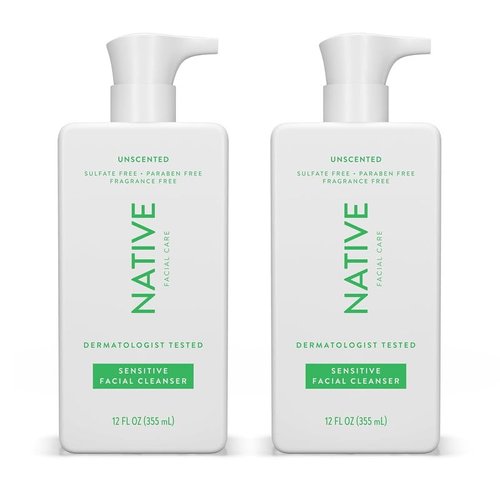 Native Sensitive Face Wash, Spa Day Every Day Facial Cleanswer (2 Pack) | Daily Face Cleanerwith Aloe and Vitamin B3, Unscented, 12 fl oz