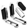 2Pcs Travel Hair Brush With Mini Mirror, Travel Folding Pocket Hair Brush for Women Girls, Mini Massage Comb for Gym, Trip, Purse, Swimming (Removable Mirror)