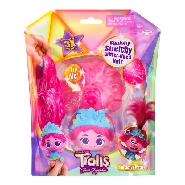 Magic Mixies DreamWorks Trolls Band Together Squishy, Stretchy Glitter-Filled Hair Doll - Stretchy Hair Poppy