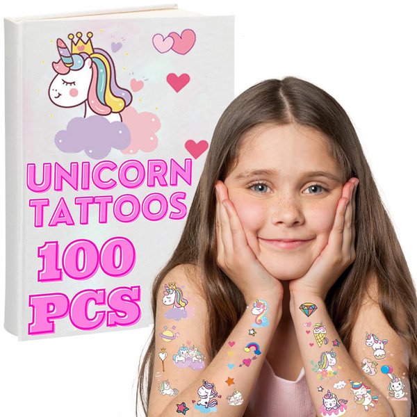 Unicorn Tattoos for girls - Skin SAFE Waterproof Body Stickers Set for kids Birthday Party Favors Bags Fillers Supplies Gifts Accessories fantasy uni corn