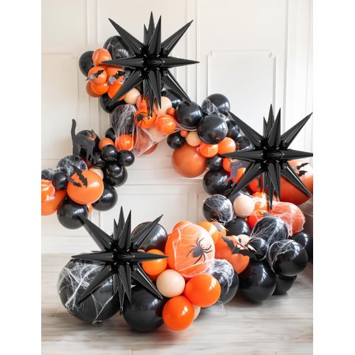 Adeyoo 8Pcs Star Balloons, Explosion Starburst Balloons One-Piece 14 Point Black Foil Balloons 22 Inch 4D Spike Mylar Balloons for New Year Wedding Anniversary Backdrop Birthday Party Decorations