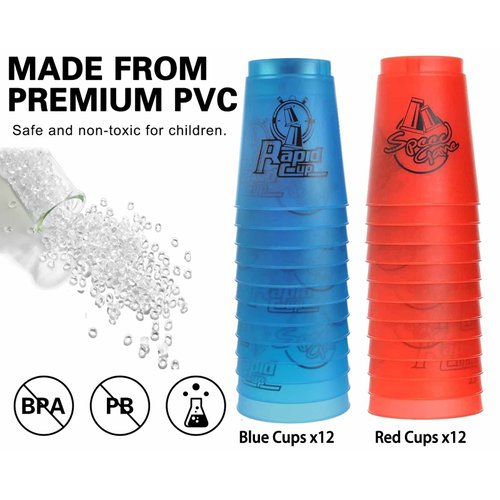 SEISSO Stack Cups, Stacking Cup Set Classic Stack Training Game Toys for Kids Boys Girls Stacking Cups (12 Pack Blue + 12 Pack Red)