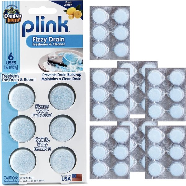 COMPAC HOME Plink Fizzy Drain Cleaner and Deodorizer, Air Fresheners for Kitchen Sink, Home Accessory Cleaning Products for Kitchen, Drain Cleaner, Lemon, 6 Count (Pack of 8), 48 Tablets