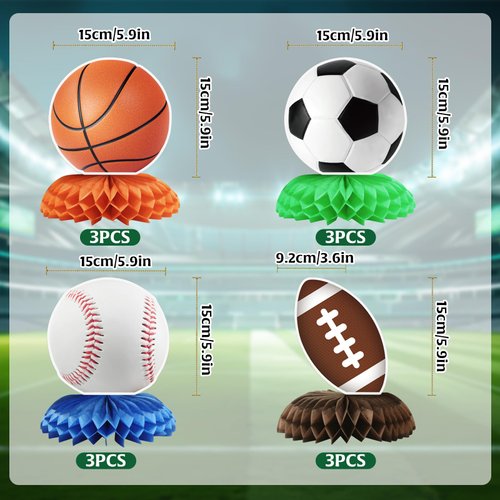 12Pcs Sports Birthday Party Decorations, Sports Theme Party Supplies Sports Party Decor, Sports Birthday Gifts Football Basketball Sports Decorations, Suitable for Boys Who like Sports as Event Decor