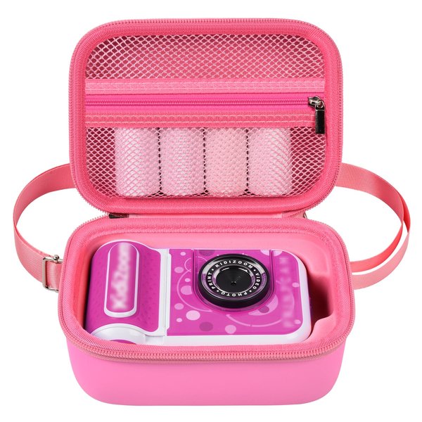 PAIYULE Case for VTech KidiZoom PrintCam and Paper Refill Pack, Digital Instant Selfie Camera Travel Storage Holder Box with Shoulder Strap for Charger cables, Tailor-made, Bag Only-Pink