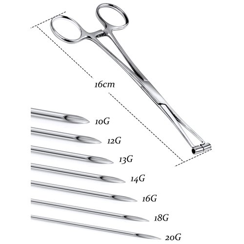 Vsnnsns Septum Forceps Clamp Pliers for Nose Rings Septum Piercing Forceps with 10G 12G 13G 14G 16G 18G 20G Piercing Needles 316L Surgical Stainless Steel Body Piercing Tools Kit 25Pcs