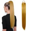 VAVANGA 28inch Long Ponytail Extension with Hair Tie, Dark Blonde Yaki Straight Ponytail Thick Braiding Hair Ponytail Natural Fake Pony Tails Hairpiece for Women (#27)
