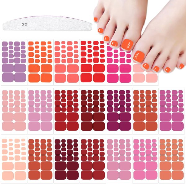 JERCLITY 440 Pieces 20 Sheets Toe Nail Stickers Full Nail Wraps Pink Red Solid Color Toenail Polish Strips for Women Girls Kids Self-Adhesive Toe Stickers Polish Gel Toenails Stickers with Nail File
