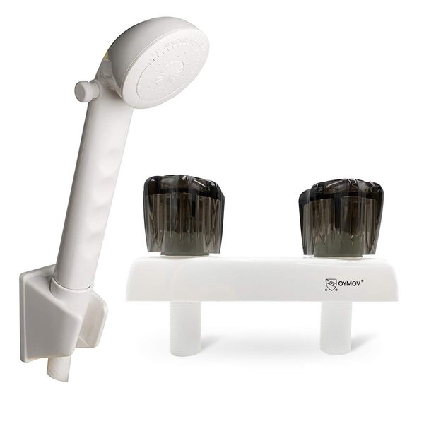 RV Shower Faucet w/Showerhead and Hose - Outdoor Non-Metallic Shower Parts On-Off Handheld Shower Head Valve Diverter Replacements for RVs, Fifth Wheels, Motorhomes,Travel Trailers,Campers - White