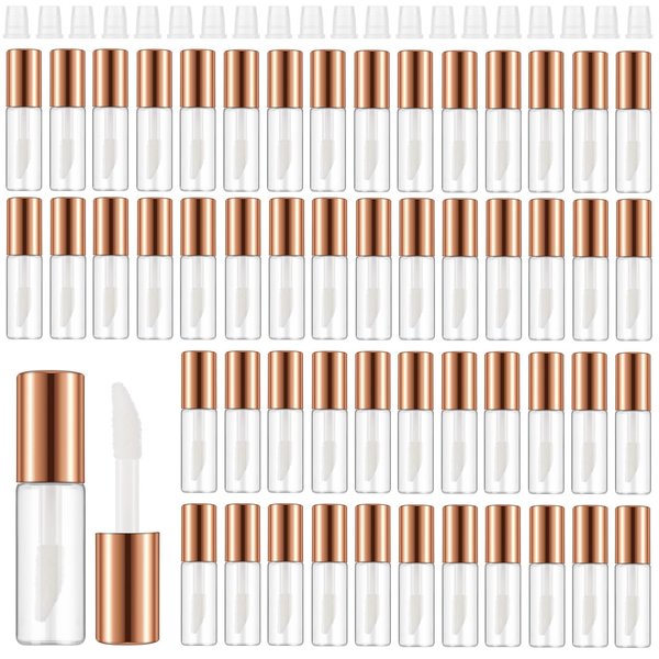 Jinei 150 Pcs Clear Empty Lip Balm Bottles 1.2ml Mini Lip Gloss Tubes, Refillable Lipstick Containers Transparent Plastic Clear Lipstick Tubes for Girl Women DIY Makeup Lip Sample Travel (Rose Gold)