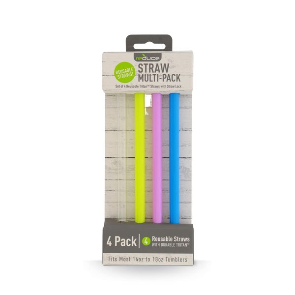 Reduce Reusable Straws - 4-Pack of BPA-Free Tumbler Straws, Compatible with 14-18oz Tumblers, Hard Plastic Replacement Straws, Durable, Dishwasher Safe - Ideal Drinking Straws for Home and Travel