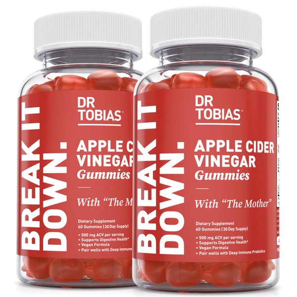 Dr. Tobias Apple Cider Vinegar Gummies, Includes 500 mg Apple Cider Vinegar with Mother, Folate, B12 & Iodine, Supports Gut Health, Cleanse & Detox, Vegan & Gluten-Free, 120 Gummies