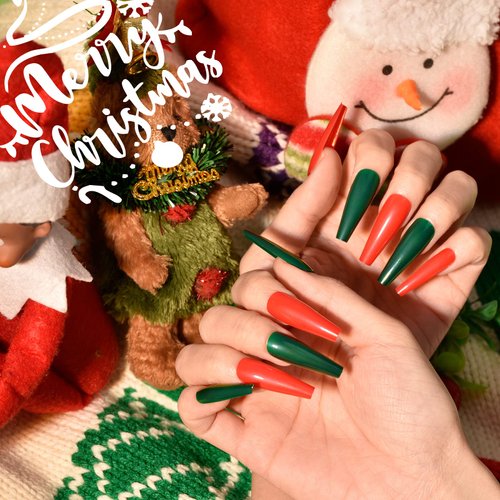 TsMADDTs Press on Nails Long Coffin Fake Nails Set with 12 Packs Acrylic Ballerina False Nails with Glue,Files,Stickers for Nail Art DIY,12 Colors Glue On Nails