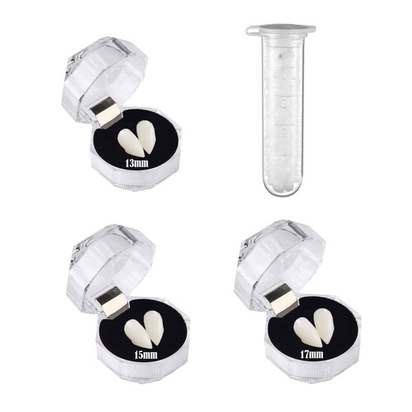 DILISHA 3 Pairs Vampire Fangs Teeth with Adhesive for Adults Kids Halloween Party Cosplay Accessories Props Werewolf Party False Teeth Dress Up