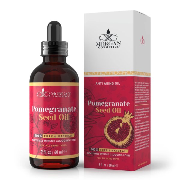Morgan Cosmetics 100% Pure Organic Pomegranate Seed Oil - Pomegranate Oil for Skin – Unrefined and Cold Pressed Skin Oil - Leven Rose Oil Heals Skin, Diminishes Fine Lines and Wrinkles (2 FL. Oz)