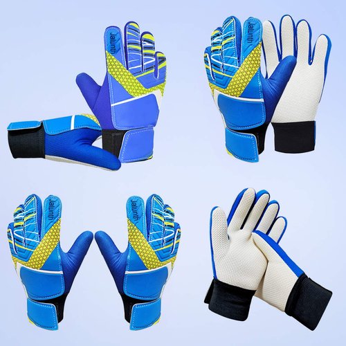 Jalunth Goalkeeper Goalie Soccer Gloves Kids Youth Goal Keeper Field Player Glove Boys Girls Ages 4-6 Years Old Anti-Slip Latex Palm Soft Pu Hand Back Blue Size 5