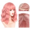 SHDanrtse Curly Wavy Pink Bob Wigs with Bangs for Women Synthetic Shoulder Length Curly Wavy Wig Heat Resistant Synthetic 14 Inch Short Bob wigs Loose Water Wavy Pink Wig Daily Party Cosplay Wig(Pink)