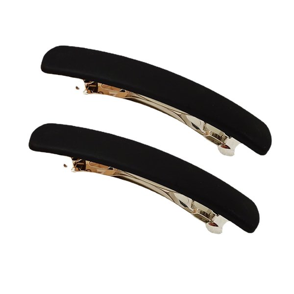 2 Pack Curved Matte French Barrettes for Thick Hair Fine Hair Clips Metal Spring Clips Barrette Ponytail Hair Grip No Slip Grip Workouts Hairpins Chic Styling (Black)