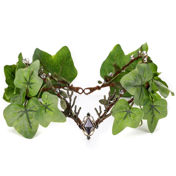 MOSTORY Woodland Leaf Fairy Crown - Floral Elf Crown Forest Headpiece Green Leaf Headband for Women Renaissance Masquerade Cosplay Halloween Renfaire Accessory Forest Wedding