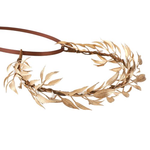 KorViSHOW Gold Leaf Headband Fairy Leaf Crown Wedding Hair Wreath Bamboo Leaf Flower Core Headpiece Bridesmaid Prom Festival Hair Accessories for Women Girls