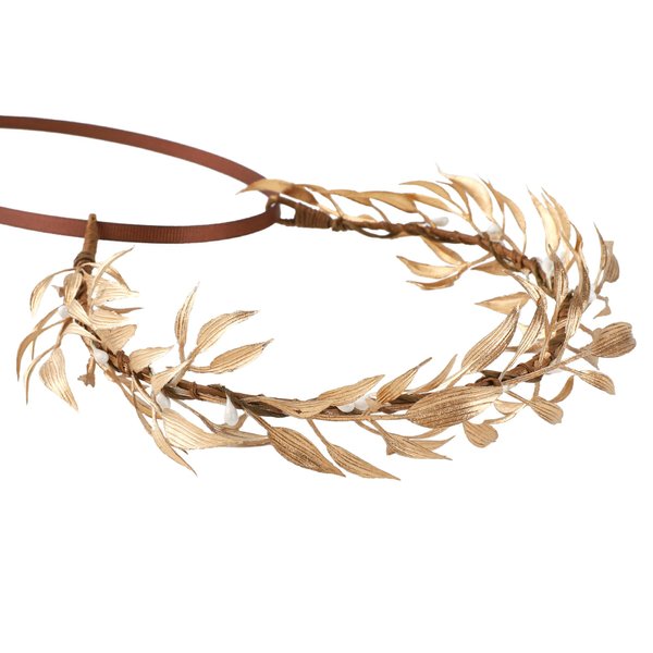 KorViSHOW Gold Leaf Headband Fairy Leaf Crown Wedding Hair Wreath Bamboo Leaf Flower Core Headpiece Bridesmaid Prom Festival Hair Accessories for Women Girls