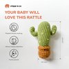 Chippi & Co Crochet Baby Rattle, Crochet Baby Toys, Stuffed Baby Doll, Organic Wooden Newborn Toys, Knitted Stuffed Animals for Babies Boy, Girl, Montessori Toys, Mom To Be Gifts (Cactus)