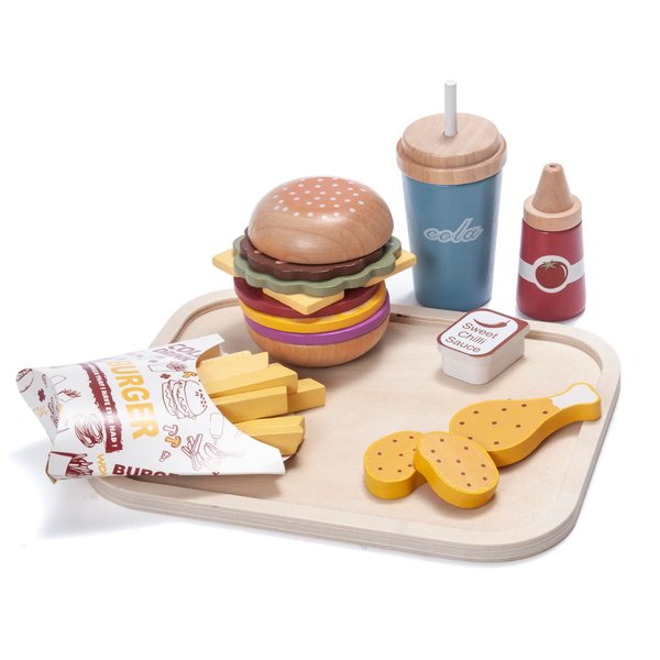 MONT PLEASANT Wooden Pretend Play Food Set Hamburger Fast Food Toy