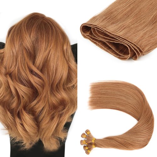 ABH AMAZINGBEAUTY HAIR Sew in Human Hair Extensions Remy Human Hair Hand Tied Weft Hair Extensions Silky Straight Double Weft Hair Extensions for Women Light Auburn Color 30, 50 Gram 20 Inch