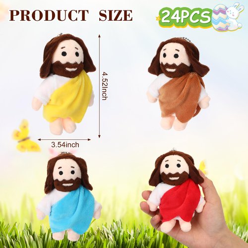 HyDren 24 Pcs Mini Jesus Stuffed Plush Toys Bulk Christian Religious Jesus Plush Dolls Nativity Stuffed Pendant Christ Savior Jesus Gifts Favor for Easter Sunday First Communion Christening