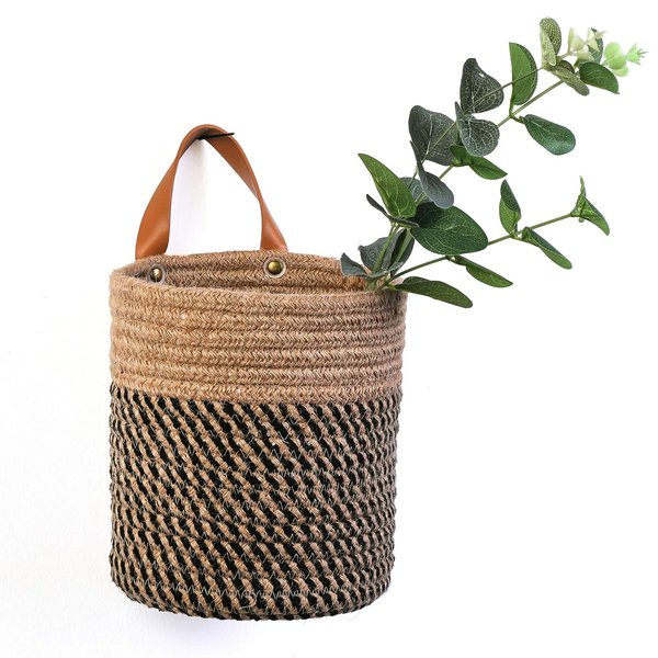 Wall Hanging Storage Baskets - Small Cotton Rope Woven Closet Storage Bins-Shelf Basket Organizer for Plants, Towels,Toys - 6.3" x 7" (Jute)