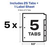 Avery 5 Tab Dividers for 3 Ring Binder, Easy Print & Apply Clear Label Strip, Index Maker Customizable Multicolor Tabs, 5 Sets (11418)