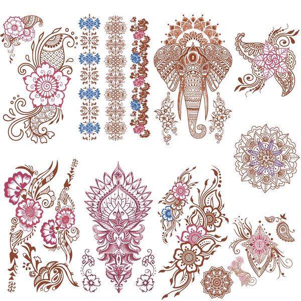 Aresvns Henna Tattoo, 9 Sheets Henna Stickers, Waterproof Brown Henna Tattoo Stickers for Women Girls
