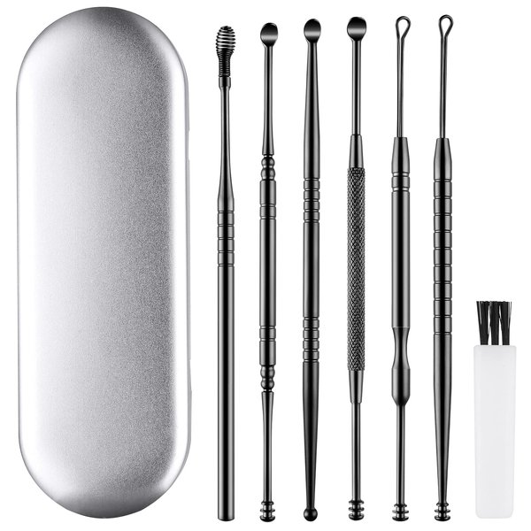 Ear Cleaning Kit,Safe Ear Wax Removal Tool,Earwax Removal Kit,Easy to Use,Painless Ear Pick,with Storage Box and Cleaning Brush (Black)