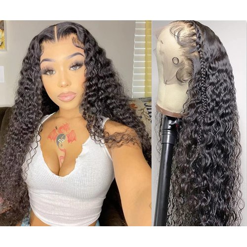 Ksfull 13x4 Deep Curly Lace Front Wigs Human Hair Wet and Wavy Water Wave Human Hair Wigs (13x4 deep wave lace closure wigs, 18 Inch)