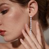 Yheakne Vintage Rhinestone Chain Drop Earrings Silver Linear Crystal Earrings Sparkle Cz Tassel Earrings Long Cz Chain Stud Earrings Thin Chandelier Earrings Jewelry for Women and Girls (Oval crystal)