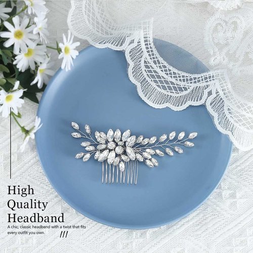 Catery Bride Wedding Rhinestones Hair Comb Silver Hair Jewelry Bridal Hair Pieces Crystal Headpiece Side Comb Wedding Hair Accessories for Women and Girls