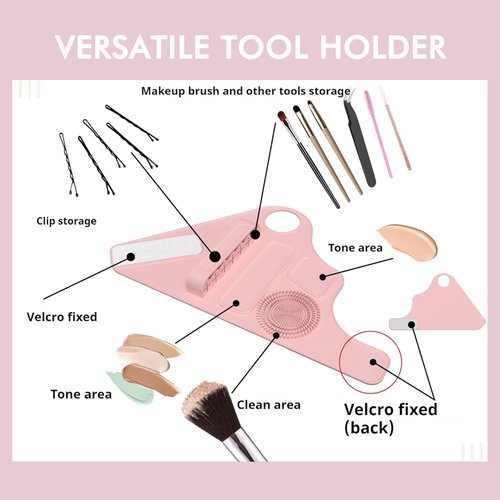 SAMIQU Makeup Palette Silicone Wristband - Mixing Palette Tray Makeup Brush Holder for Cosmetic Brushes Eyeshadow Eyeliner - Beauty Tool for Makeup Artists Beauty Salons (Pink)